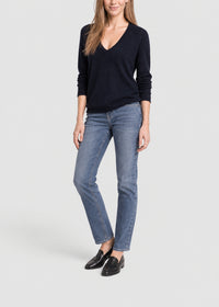 Pull col V en laine - Marine