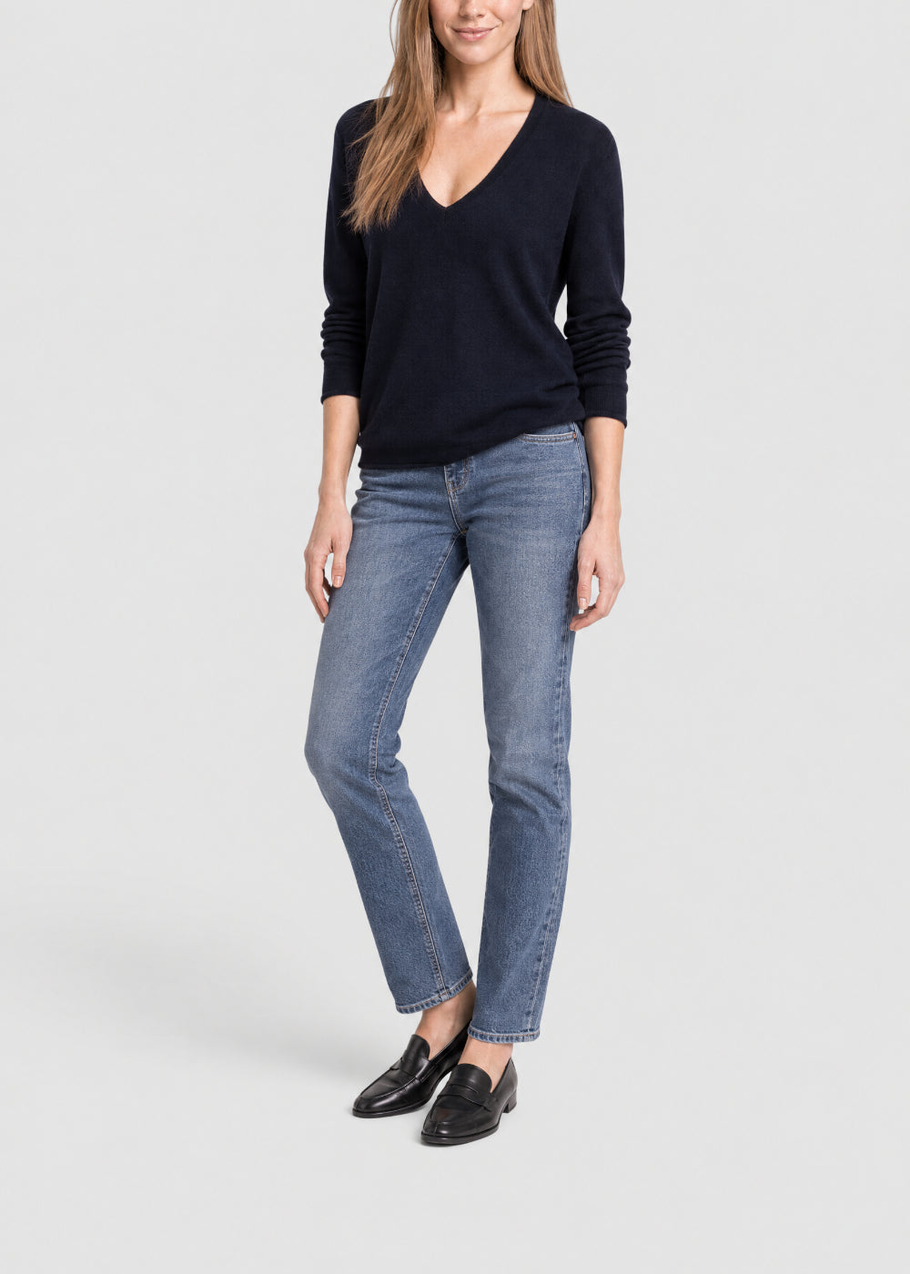Pull col V en laine - Marine