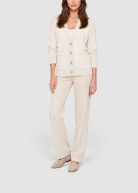 Cardigan long à poches en laine & cachemire - Blanc Cassé