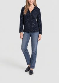 Gilet à capuche scintillant en laine & cachemire - Marine