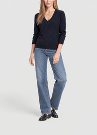 Pull col V en laine & cachemire - Marine