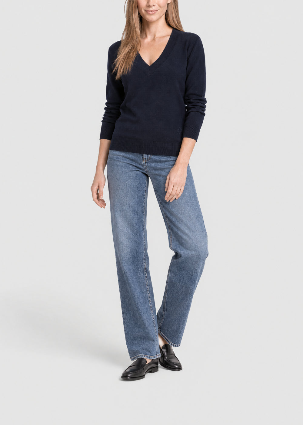 Pull col V en laine & cachemire - Marine