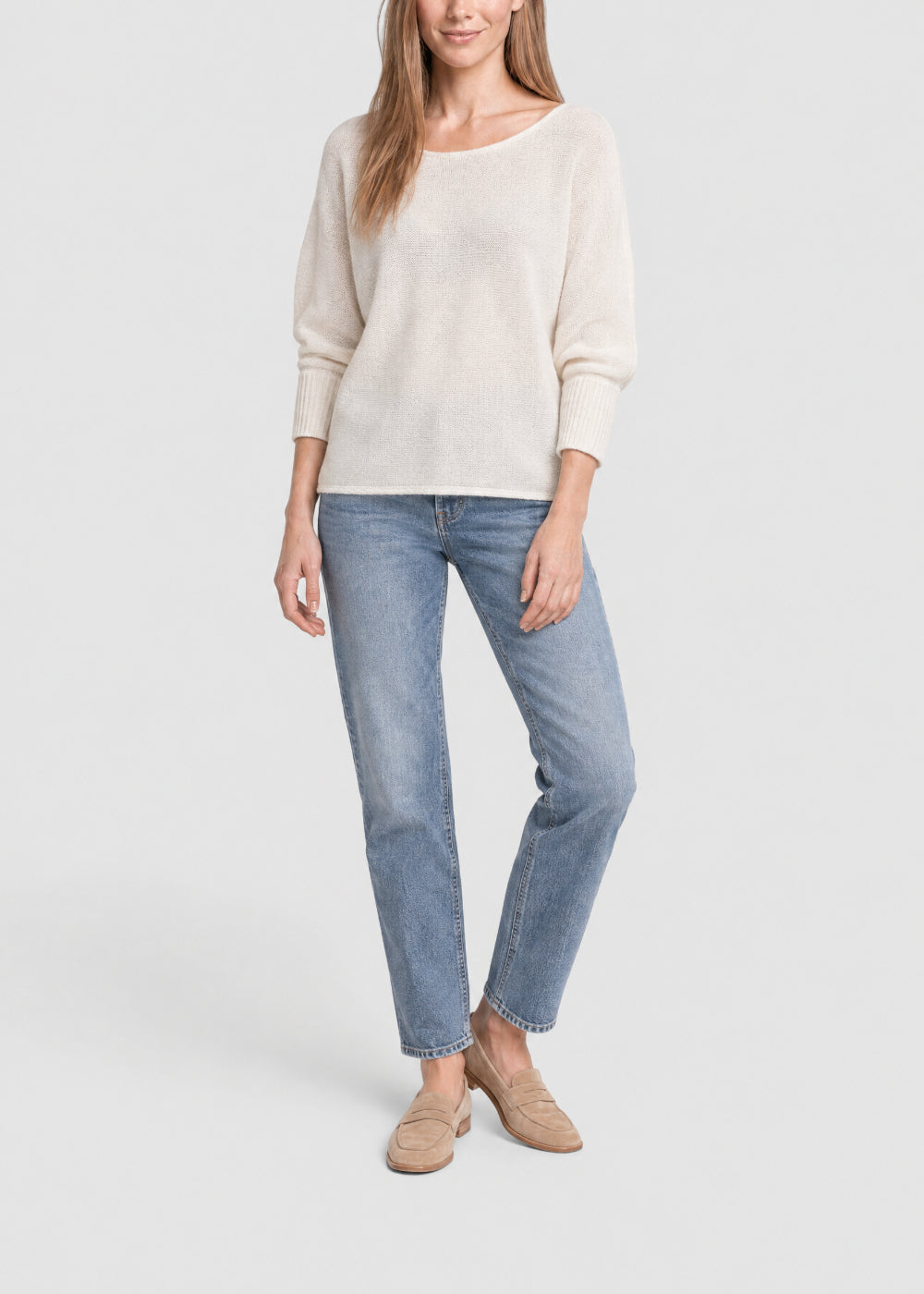 Pull ample manches oversize en laine - Blanc Cassé