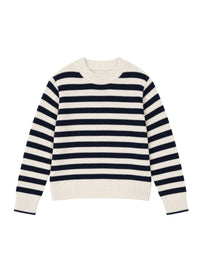 Pull col rond à rayures - Marine