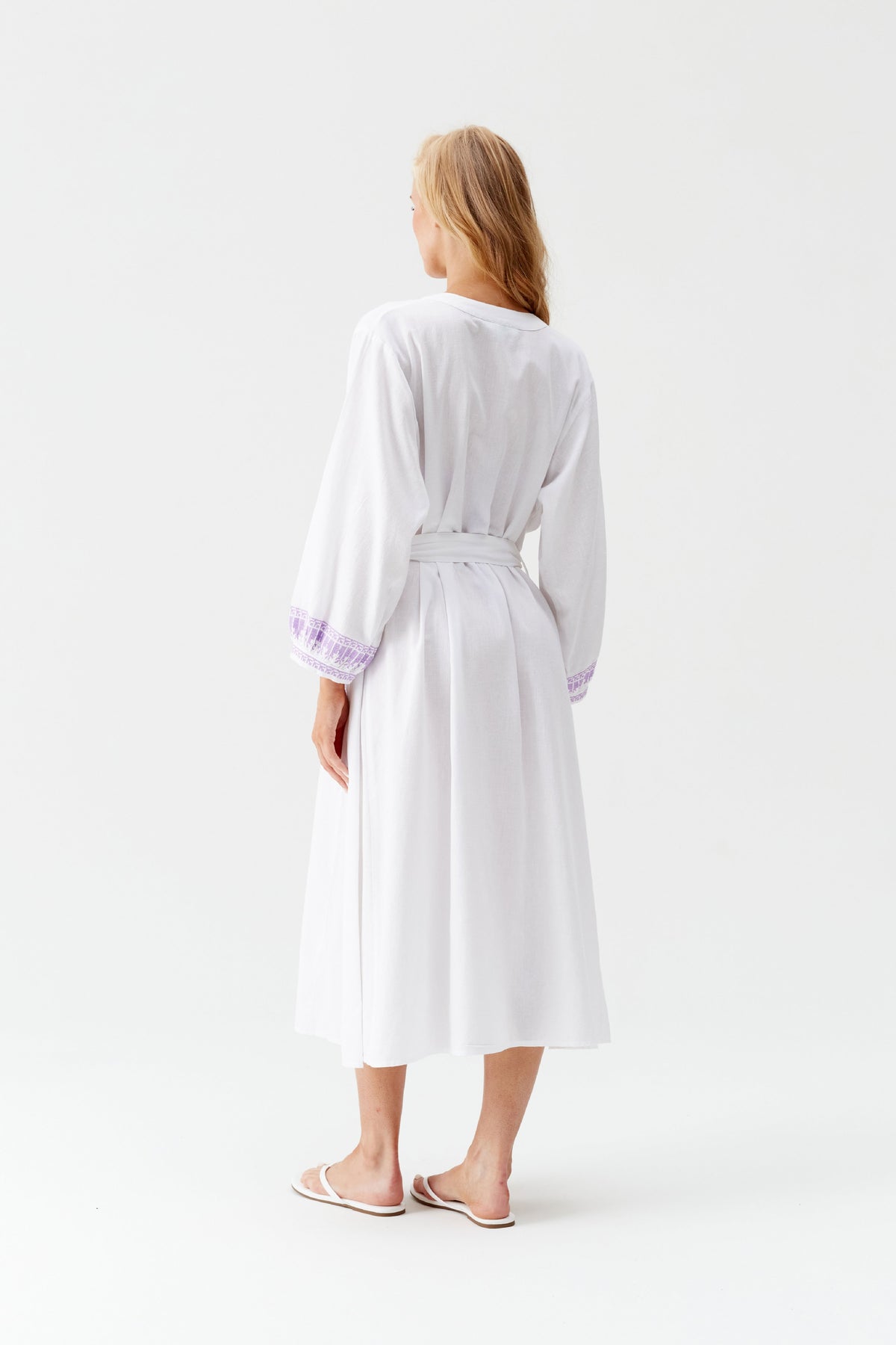 Caftan Audrey ceinturé - White Lavender