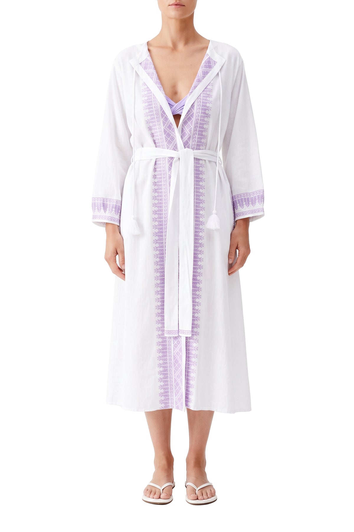Caftan Audrey ceinturé - White Lavender