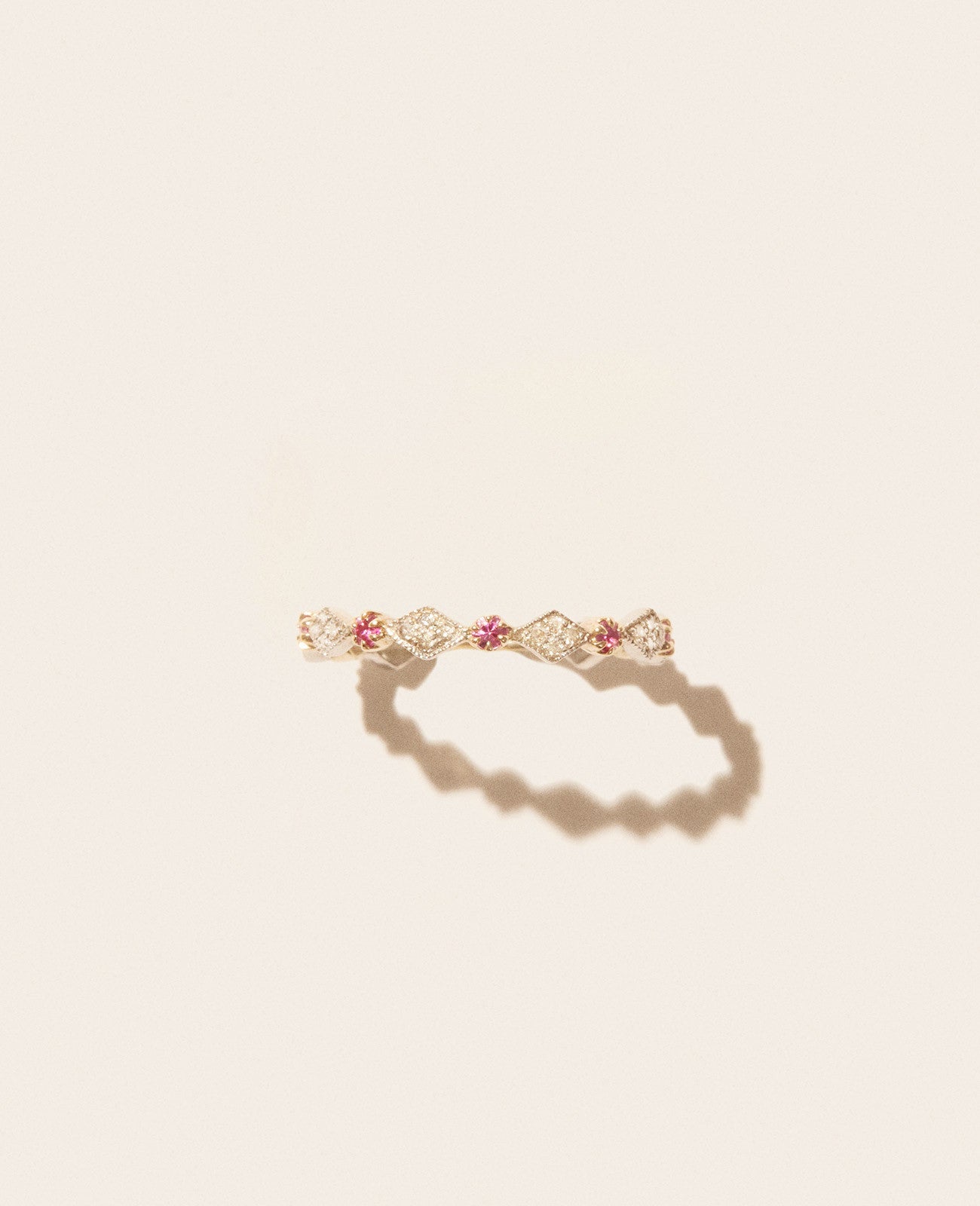 Ava N°1 ring in yellow gold and silver with diamond - Pink sapphire