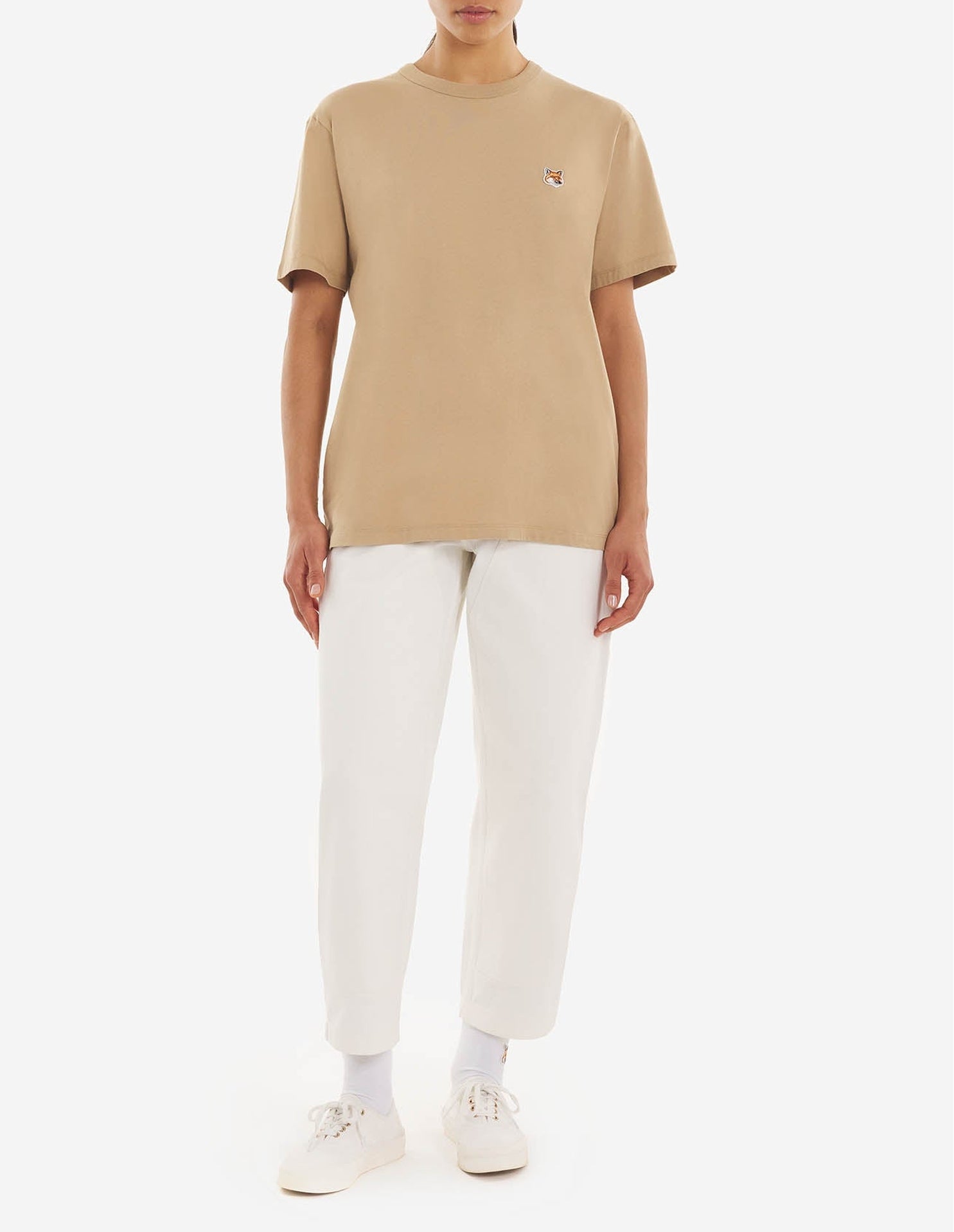 T-shirt à col rond avec écusson - Beige