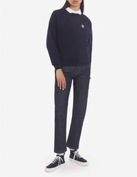Sweatshirt à col rond ajusté avec écusson - Navy