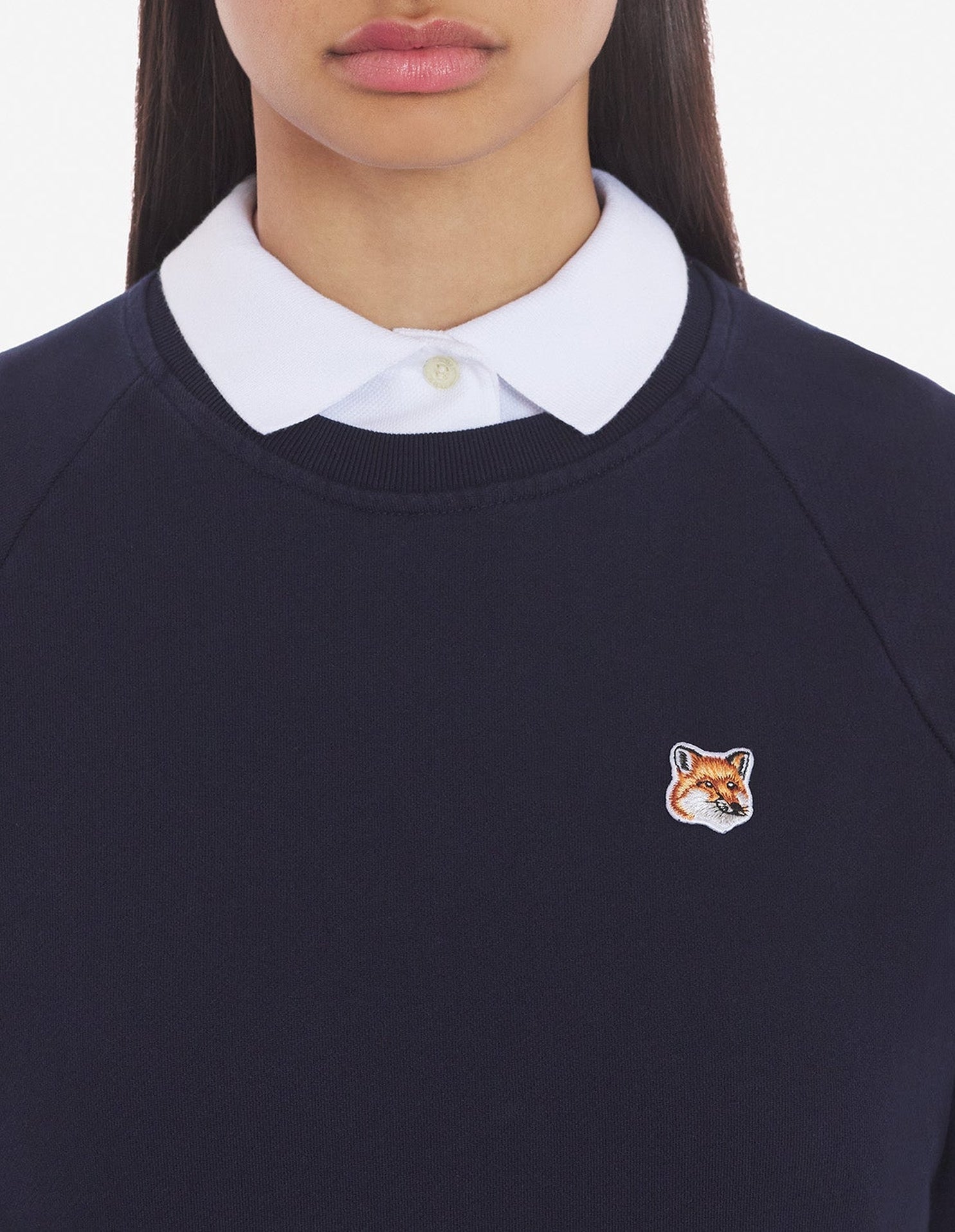 Sweatshirt à col rond ajusté avec écusson - Navy