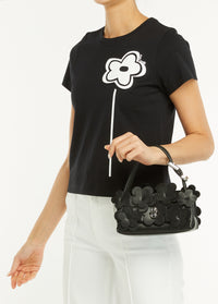 MINI   Mini Sac The Mini Dual Top Handle orné de marguerites en cuir - Black