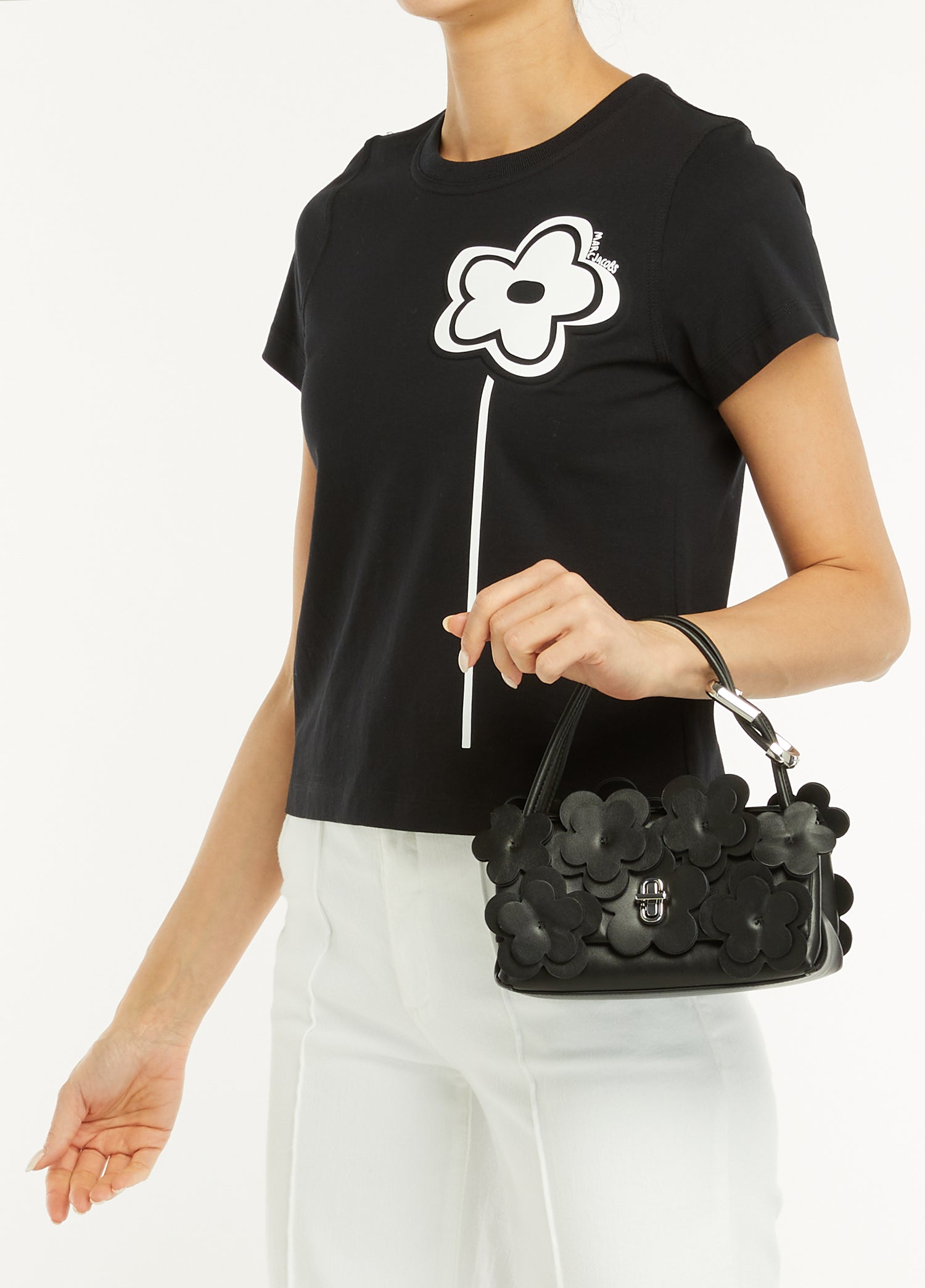 MINI   Mini Sac The Mini Dual Top Handle orné de marguerites en cuir - Black
