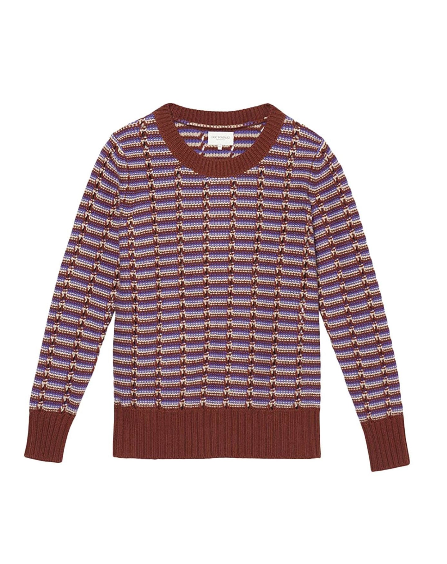 Cashmere and wool tricolour openwork crew neck jumper - Everbay & Crocus & Sepia