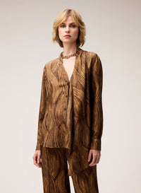 CAMEL PRINTED SILK SCARF DETAIL BLOUSE
