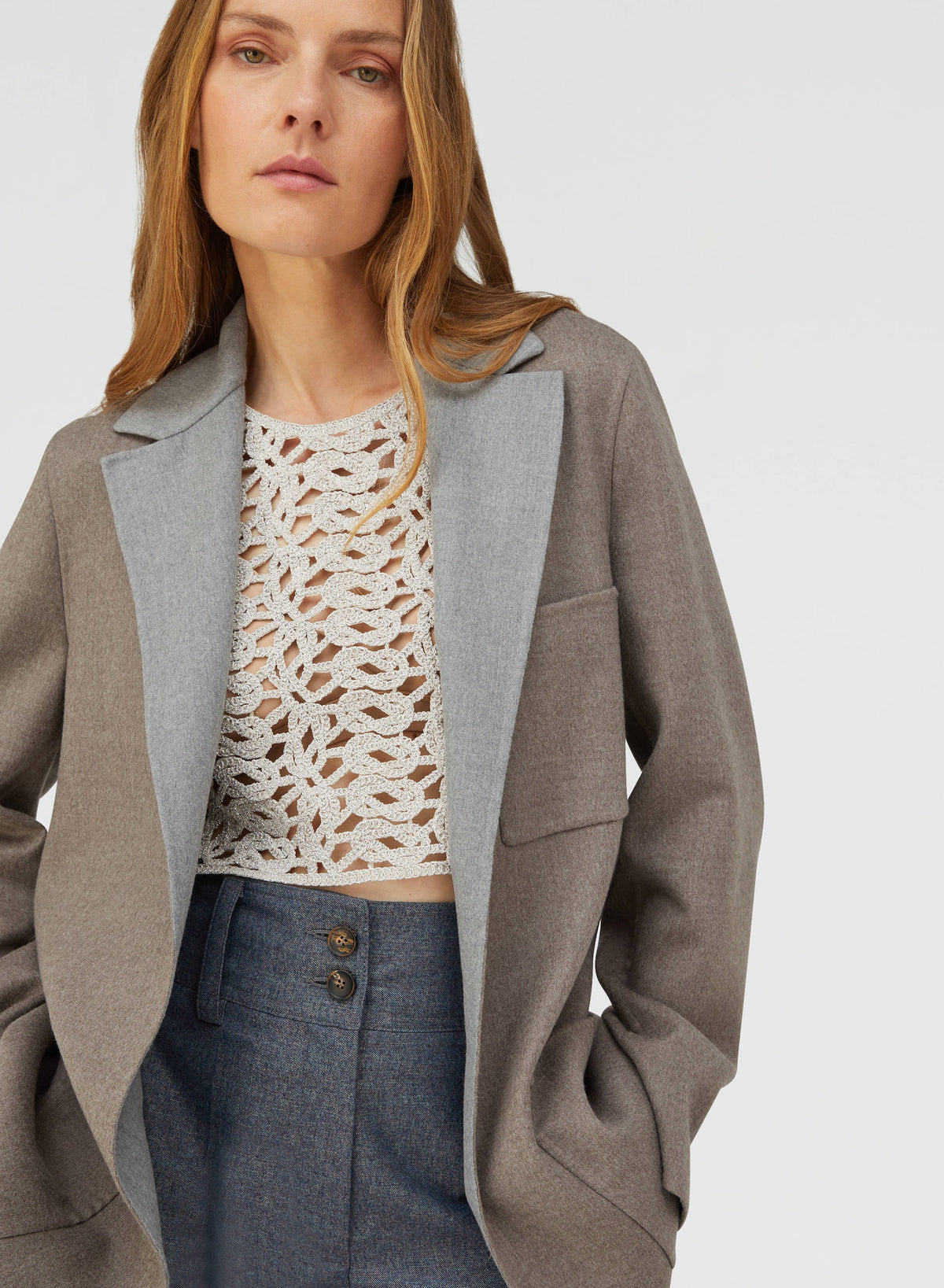 TAUPE AND GREY CARDI BLAZER