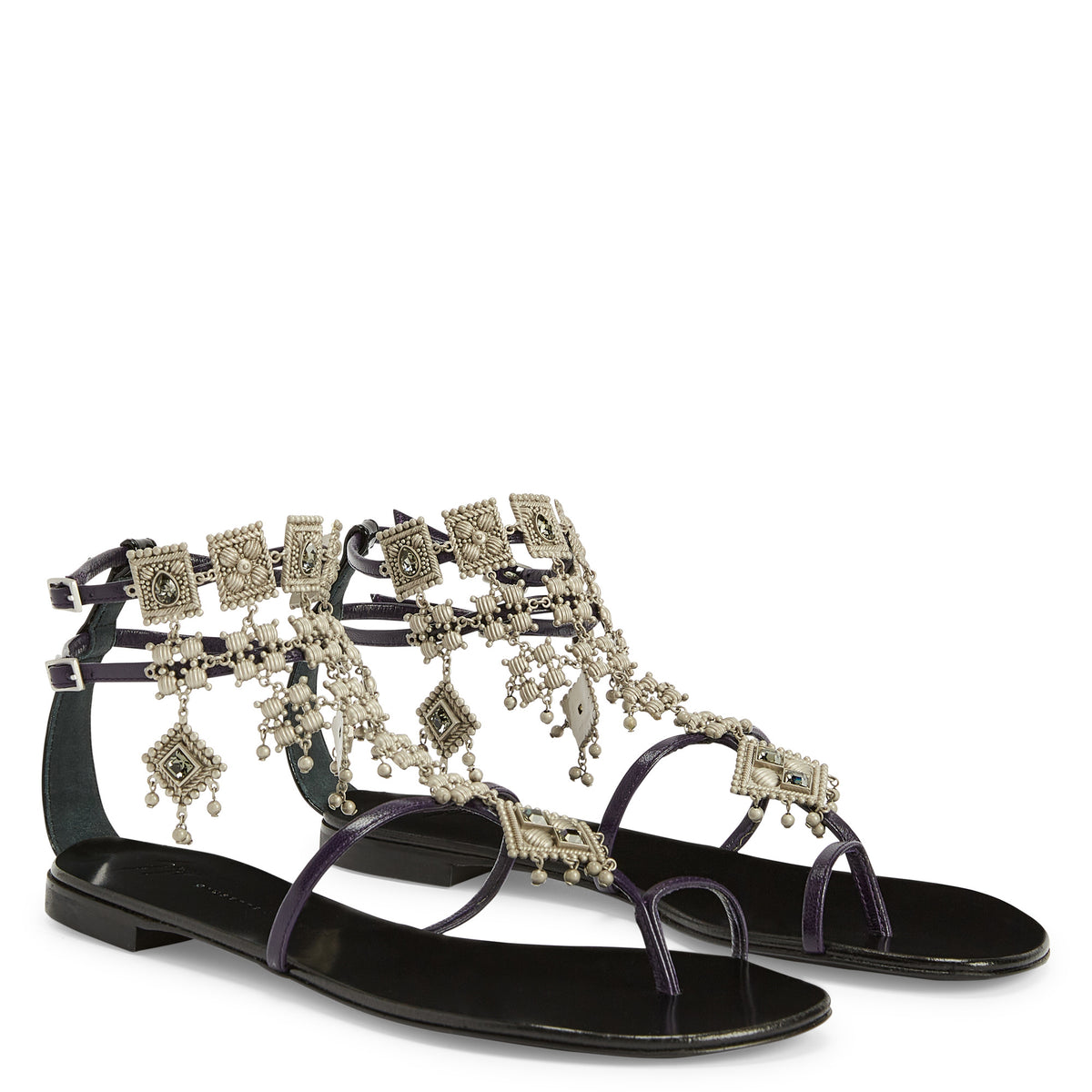 Sandales plates Amira en cuir - Violet