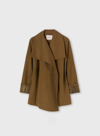 CAMEL COTTON AND CASHMERE SHAWL COLLAR JACKET WITH PRINTED LINING