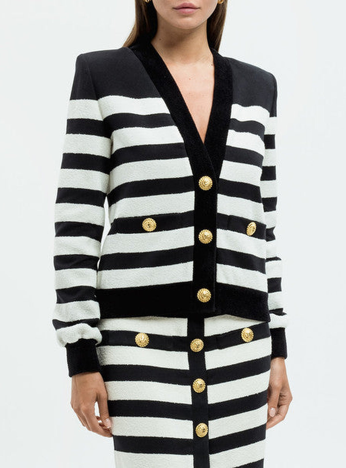 Cardigan en jersey court rayé - Noir & Blanc