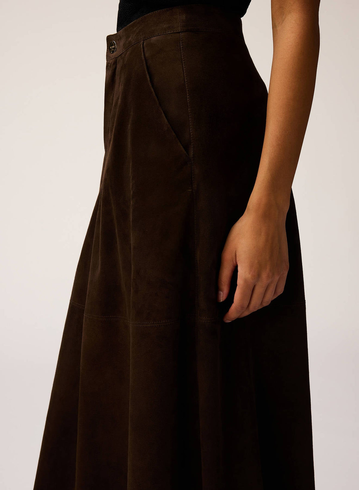 CHOCOLATE SUEDE MIDI SKIRT