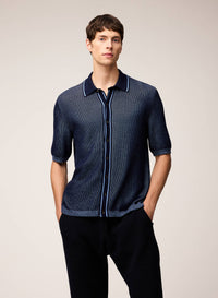 NAVY AND LIGHT BLUE VANIS? KNIT SHORT SLEEVES SHIRT