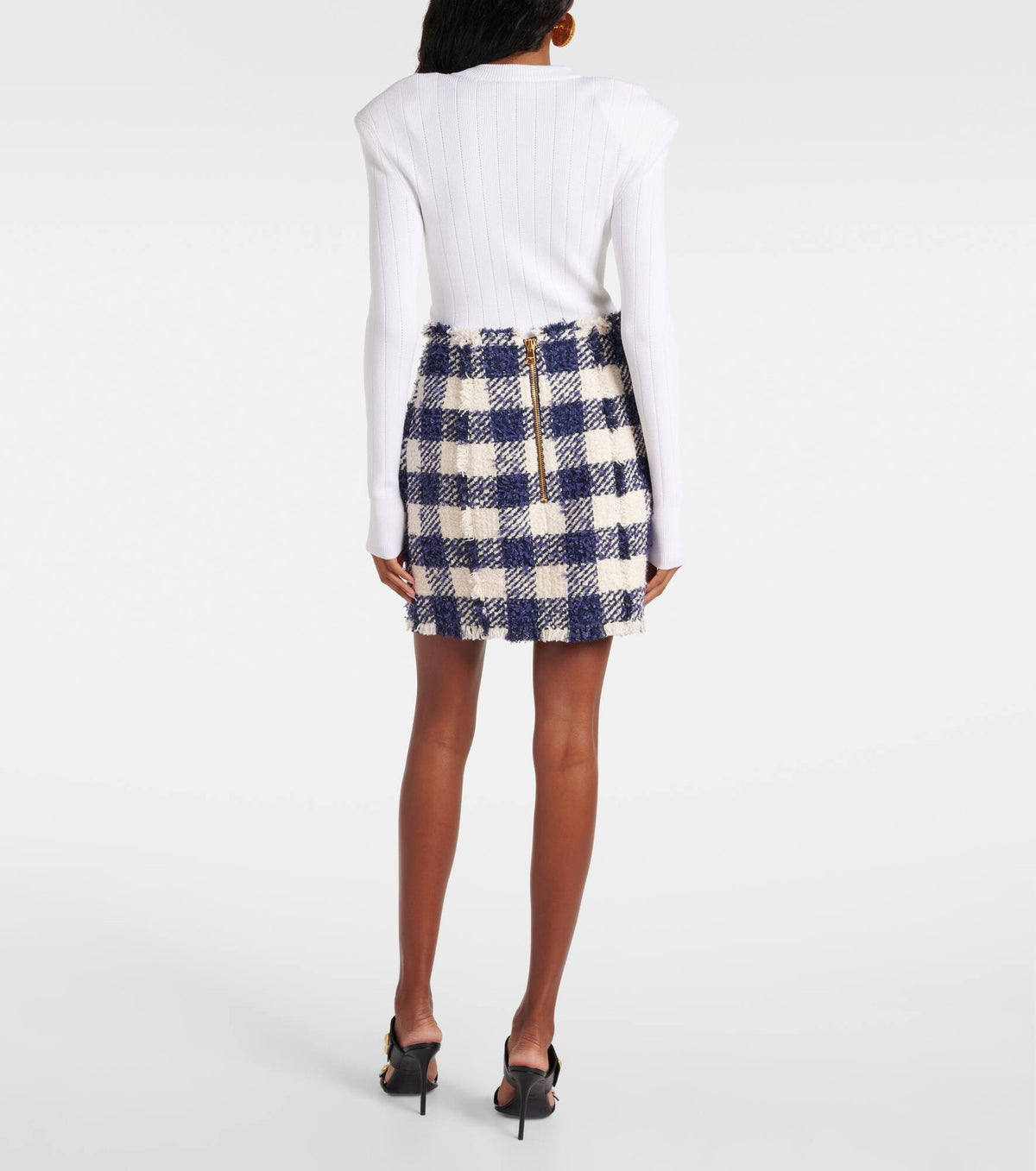 Jupe courte en tweed - Marine & Blanc