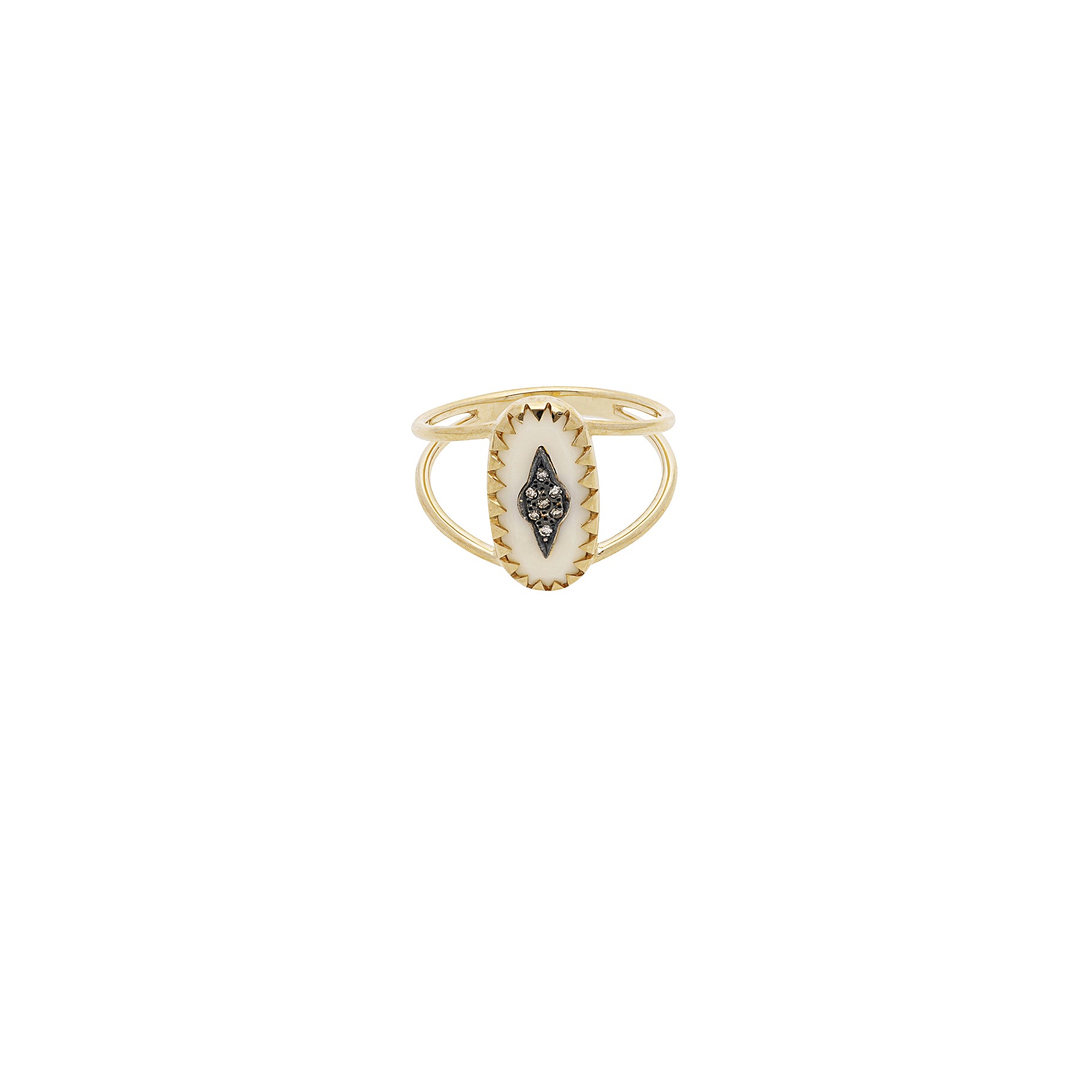 Yellow gold and silver ring set with diamonds - Noir Diamant