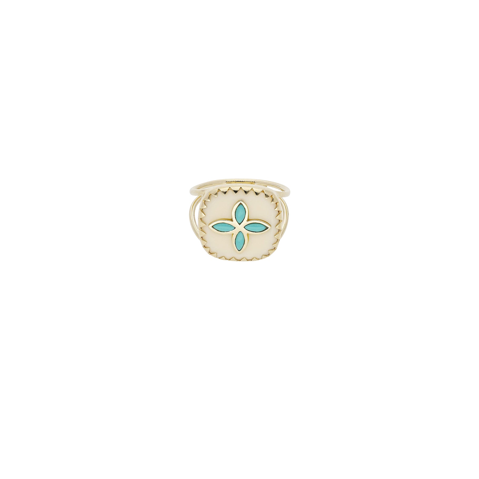 Bague trèfle en or jaune - Turquoise & Résine