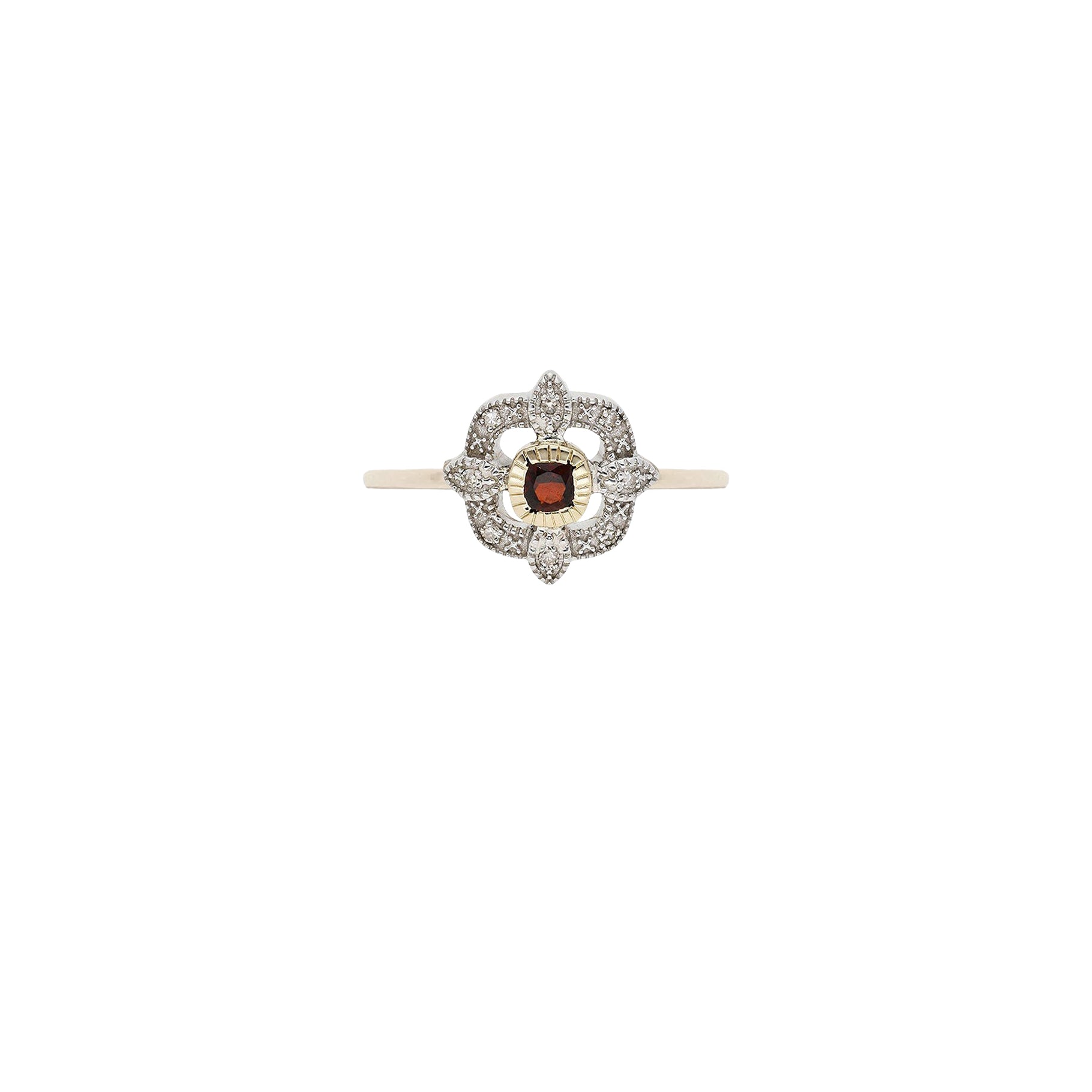 Bague en or jaune et argent sertie de diamant - Grenat & Diamant