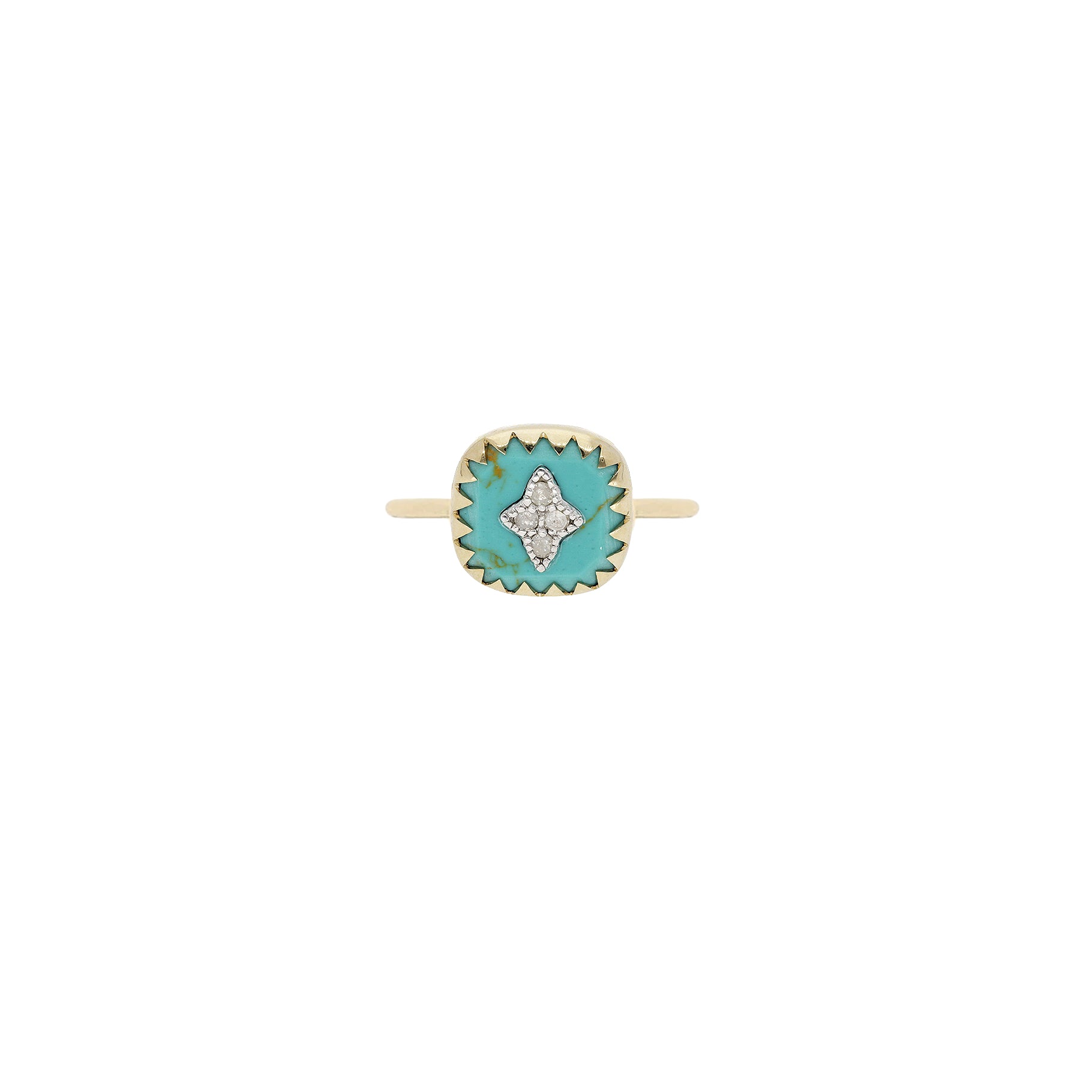 Bague losange en or jaune et or blanc avec diamant - Turquoise Stabilisée & Diamant