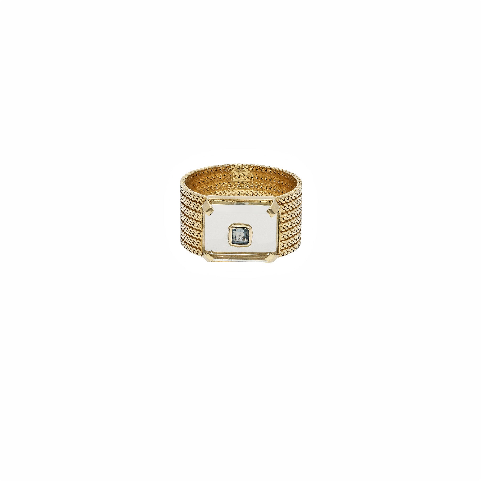 Yellow gold pavé ring - Aquamarine & London blue topaz