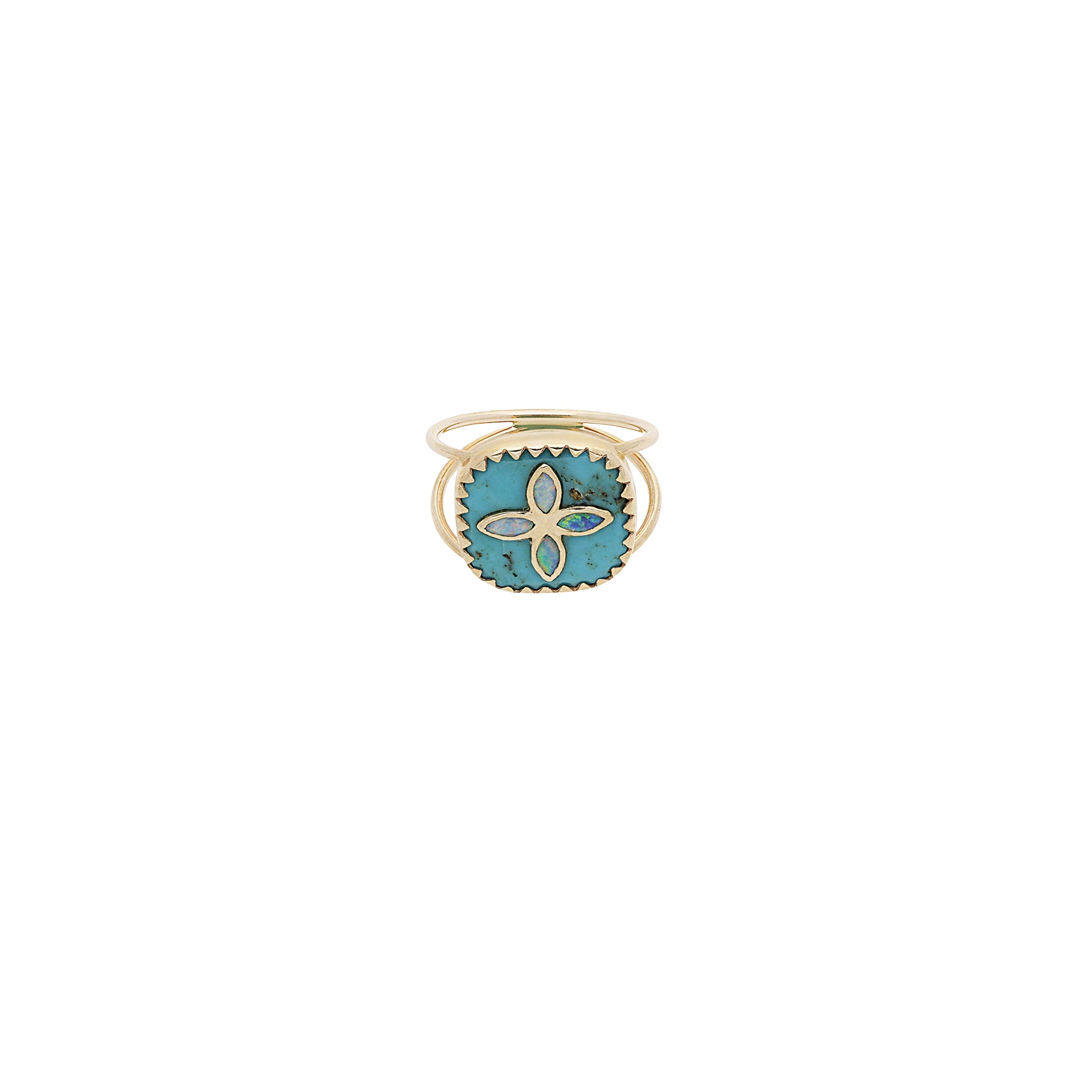 Bague en or jaune - Turquoise & Opale australienne