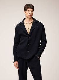 NAVY KNIT SINGLE BREASTED BLAZER