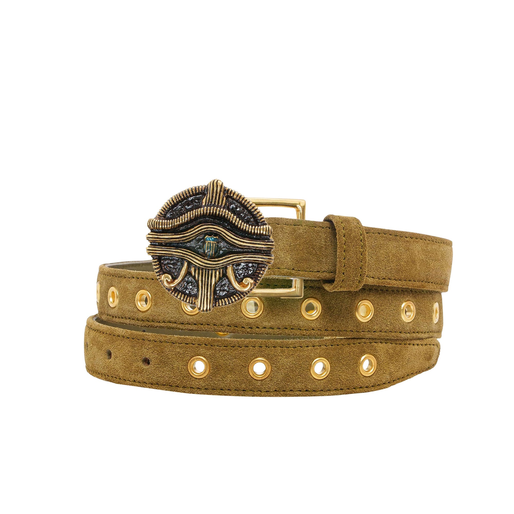 Ceinture mini Oeil d'Oudjat en cuir de veau - Olive