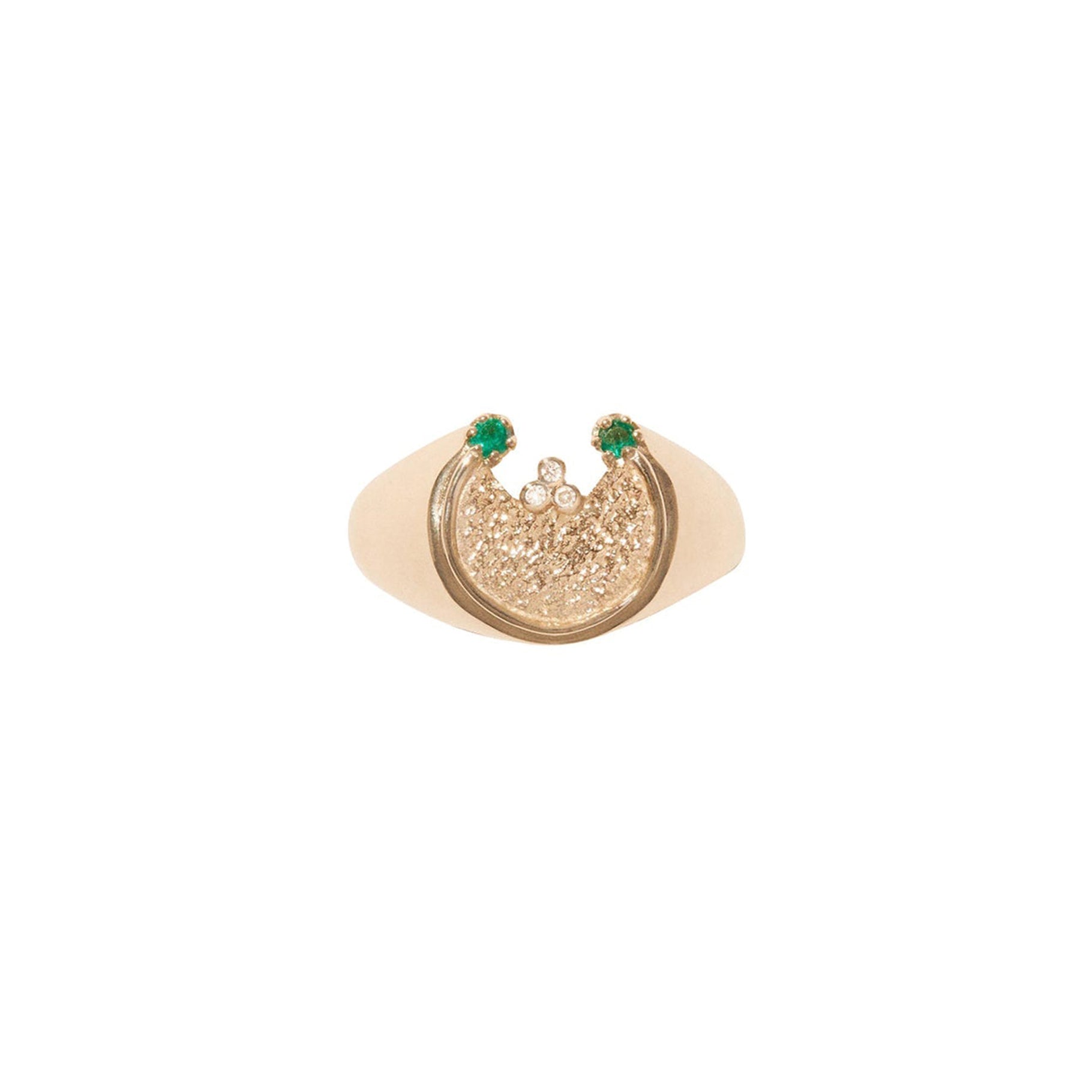 Mira Chevalière in yellow gold set with diamonds - Emerald