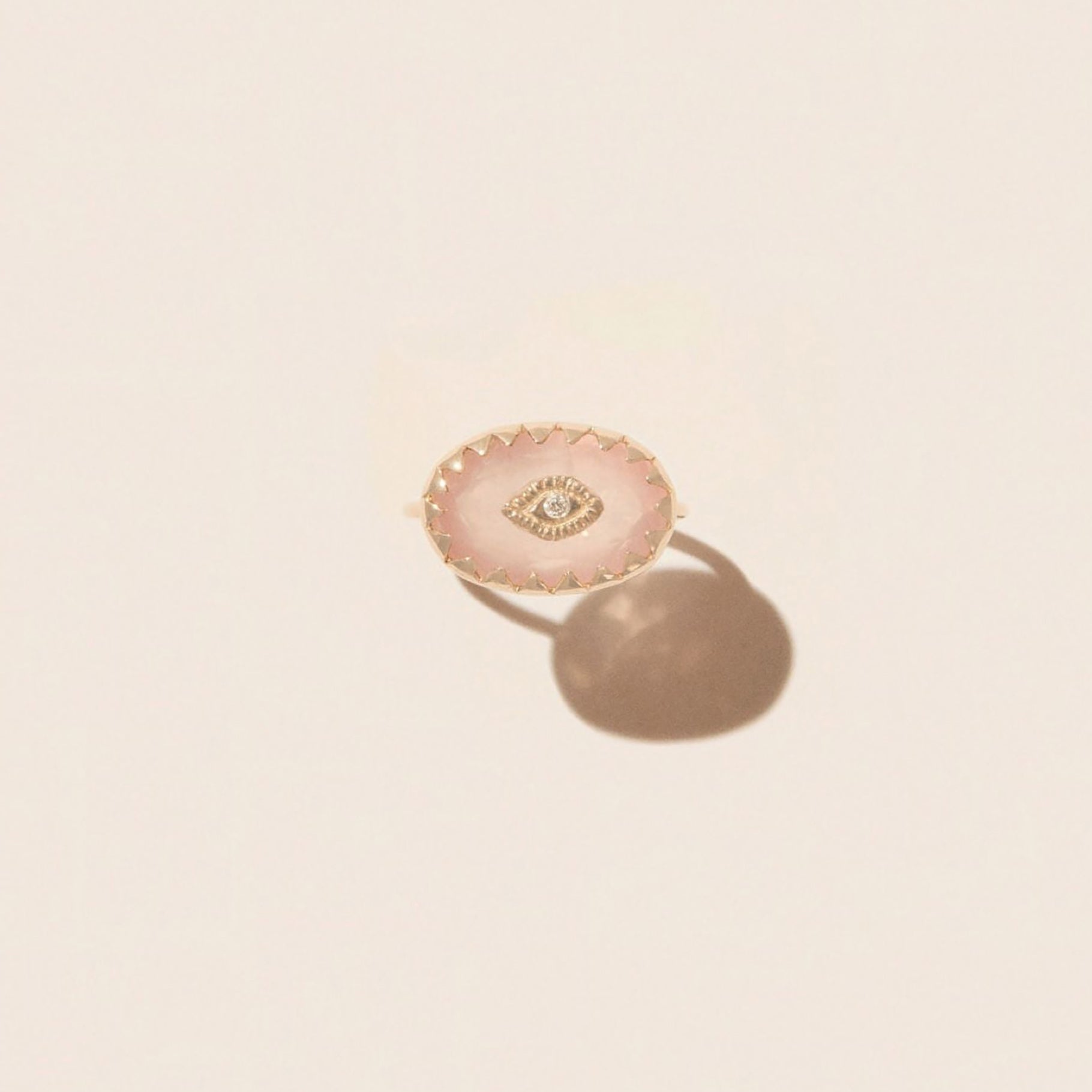 Bague Souad en or jaune avec diamant - Quartz Rose