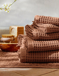 Serviettes invités en coton nid d'abeille - Caramel
