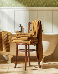 Serviette de toilette en coton nid d'abeille - Ocre