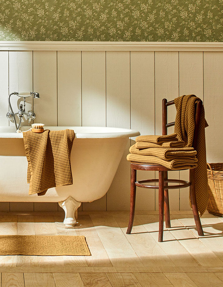 Serviette de toilette en coton nid d'abeille - Ocre