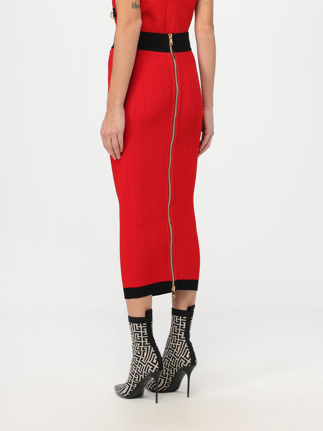 Knit midi skirt - Bright Red & Black