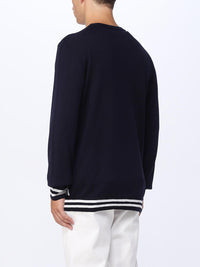 Maxi monogram wool sweater - White & Dark Navy Blue