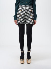 High-waisted wool shorts - Ivory & Black