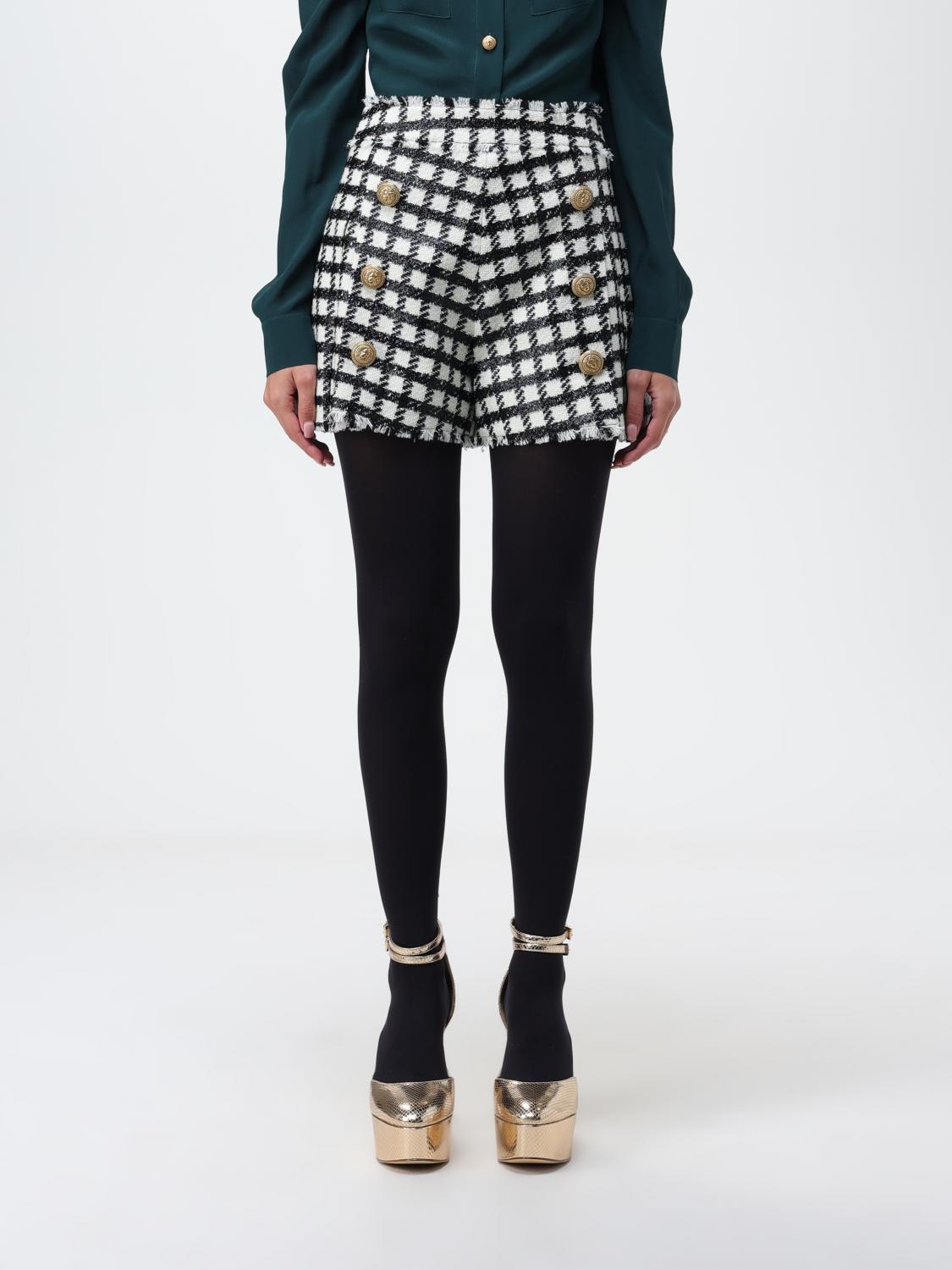 High-waisted wool shorts - Ivory & Black