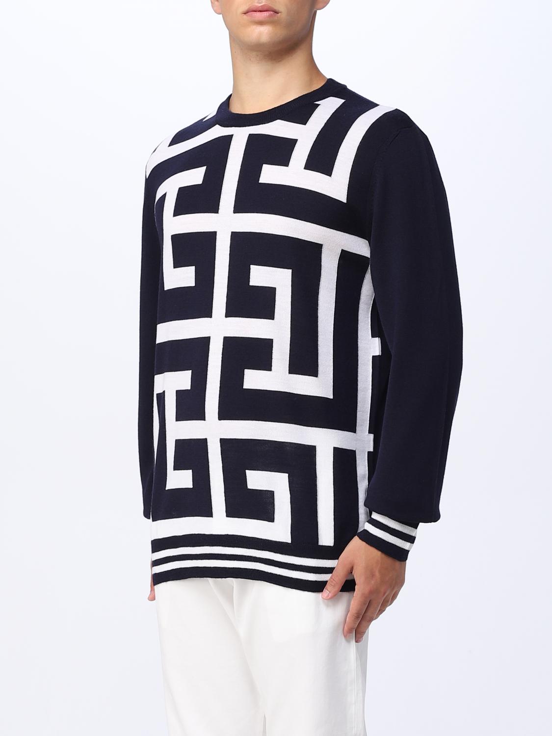 Maxi monogram wool sweater - White & Dark Navy Blue