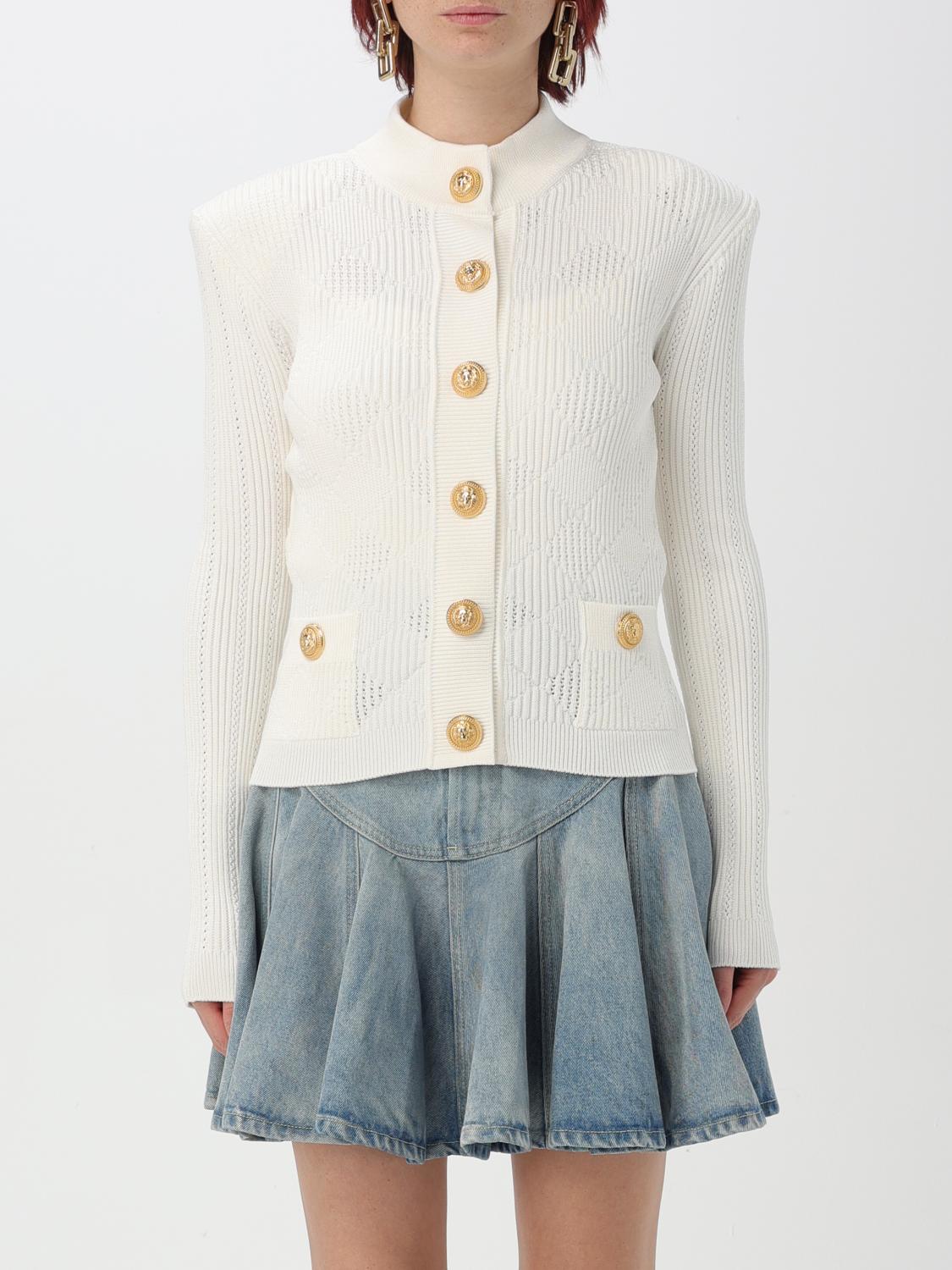 Cardigan en maille ajourée vichy - Blanc