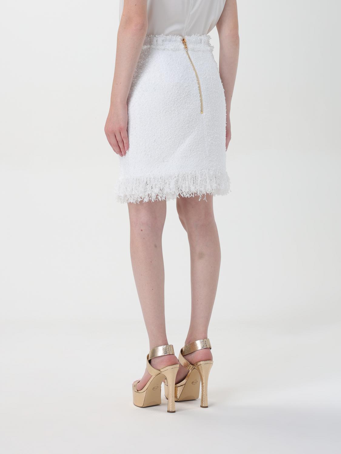 Fringed tweed short skirt - White