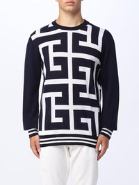 Maxi monogram wool sweater - White & Dark Navy Blue
