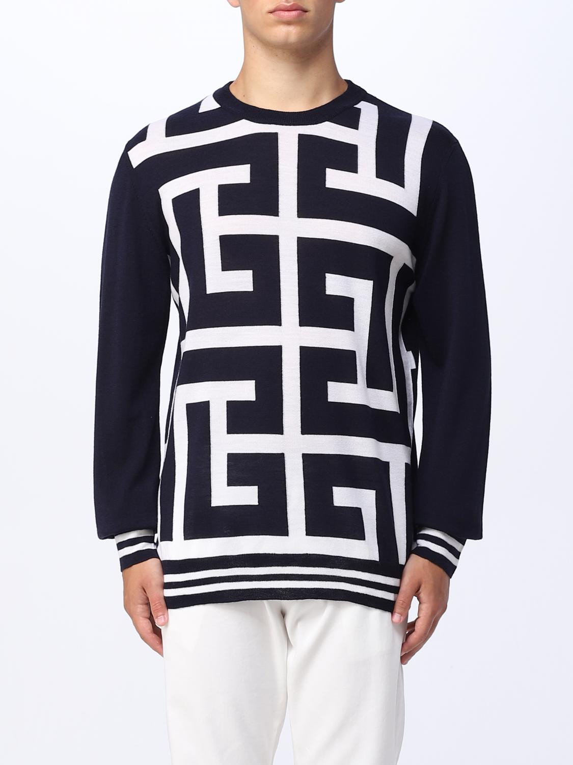 Maxi monogram wool sweater - White & Dark Navy Blue