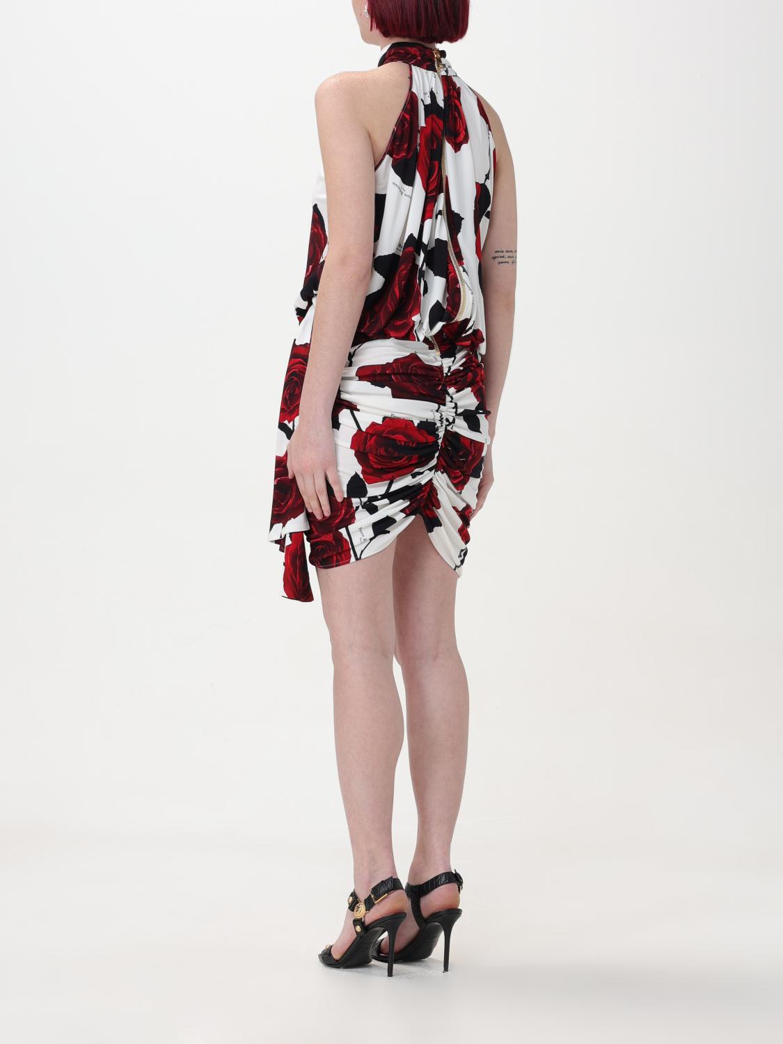 Draped short dress with rose pattern - Red