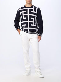 Maxi monogram wool sweater - White & Dark Navy Blue