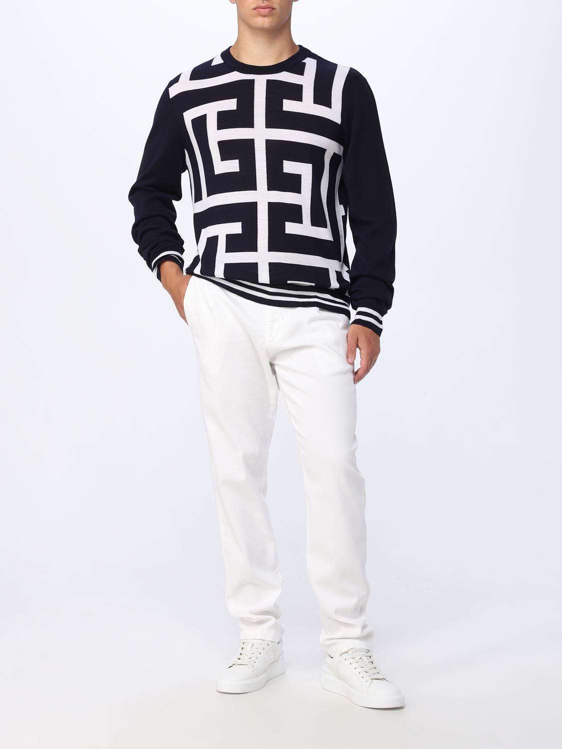 Maxi monogram wool sweater - White & Dark Navy Blue